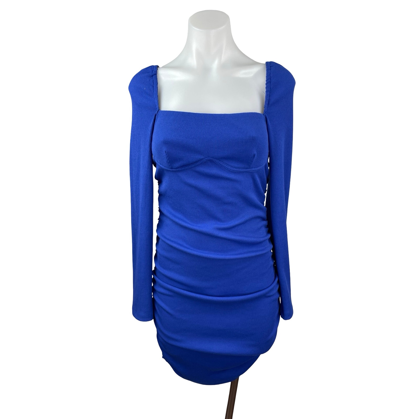 Princess Polly Portia Blue Ribbed Square Neck Long Sleeve Mini Bodycon Dress 6